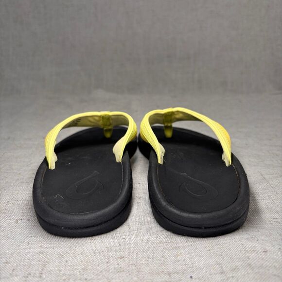 Olukai Ohana Flip Flops Beach Sandals Neon Yellow & Black Women's Size 5 - Picture 5 of 10